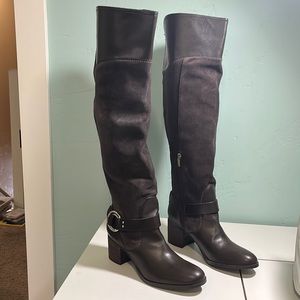 Mark Fisher over the knee wide calf boots in leather and suede